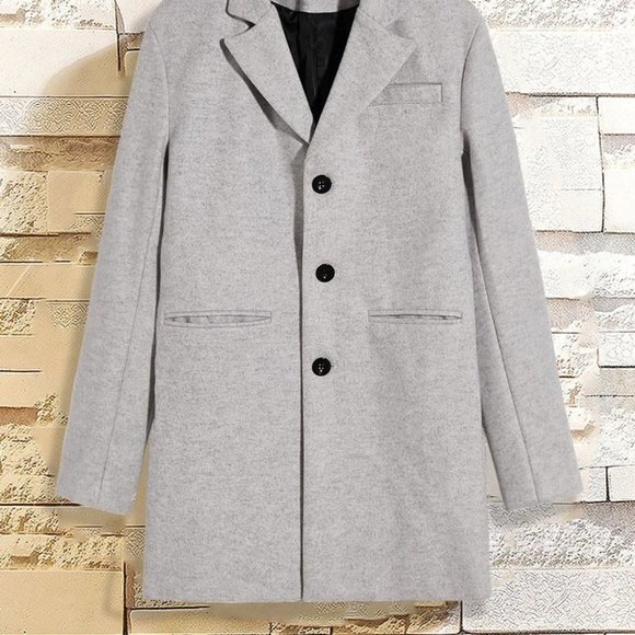 Casual Light Gray Lapel Collar Men's Overcoat - Picture 3 of 7